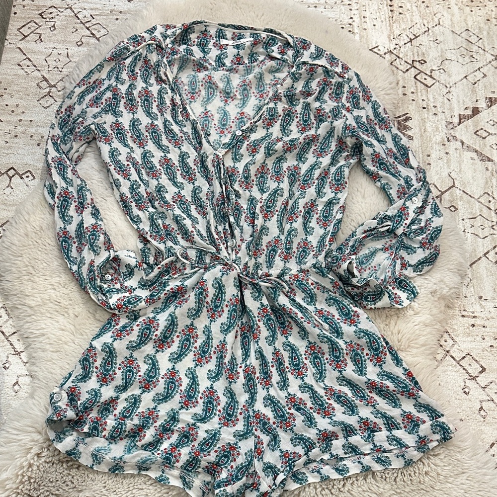 Mango Paisley Print tie waist romper - XS